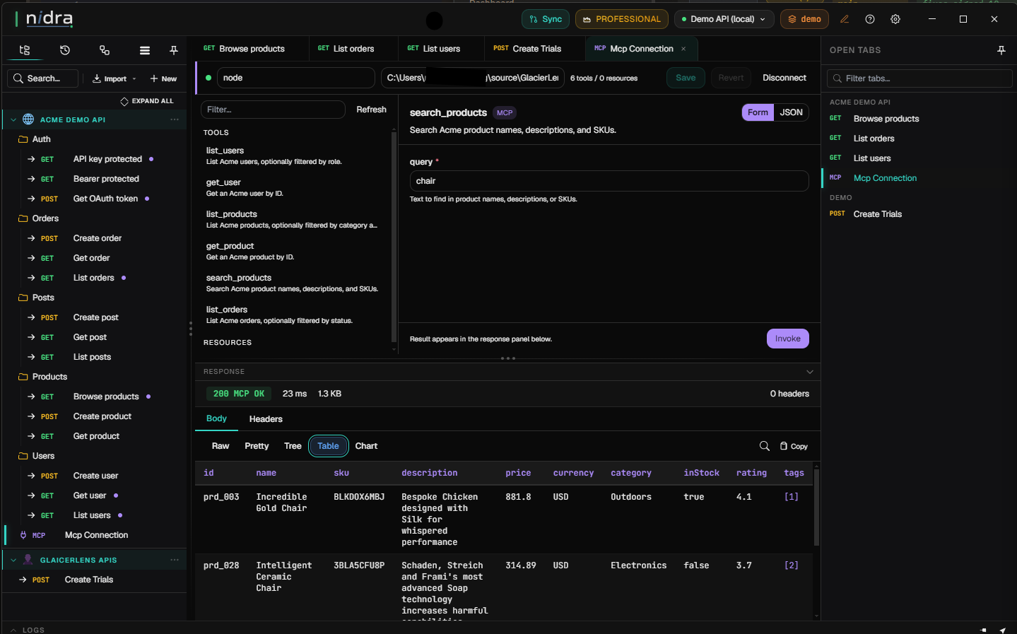 MCP client with schema-driven tool forms