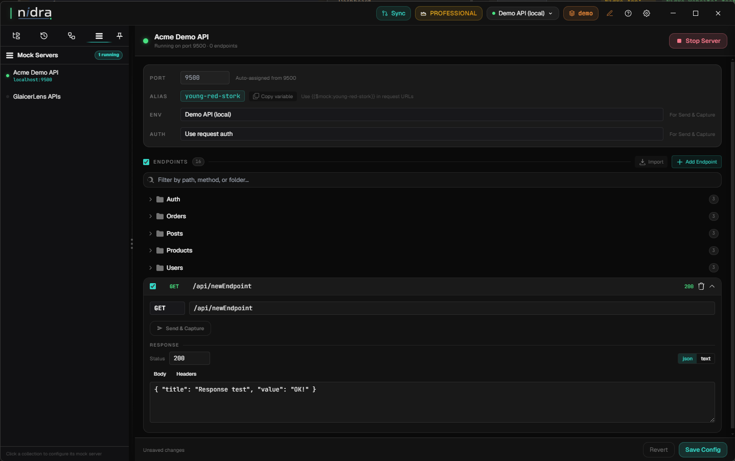 Local mock server with Send and Capture