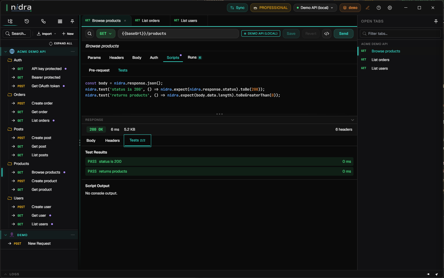 Pre-request and test scripting with dynamic test-data generators